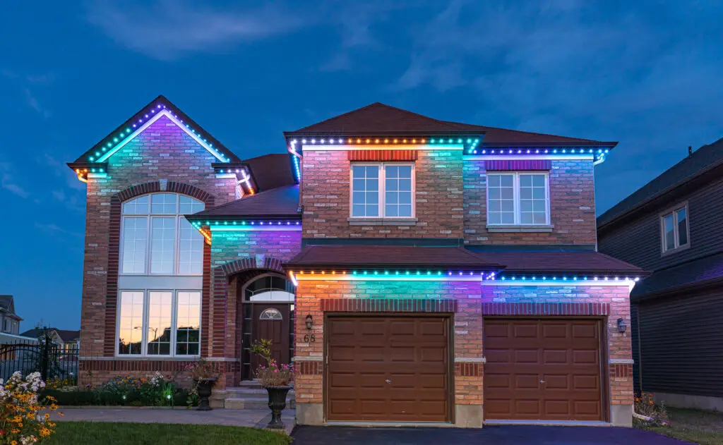 Rainbow Lights on Brick House Large Glass Window